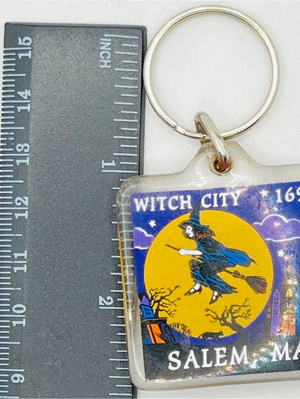 Salem, MA Witch City Keychain - Yellow & Blue